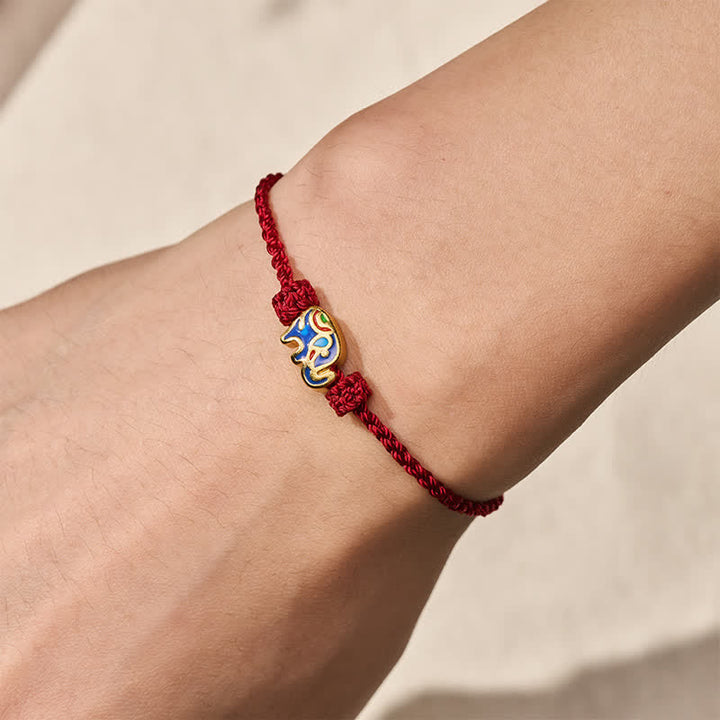 Buddha Stones Elefanten-Armband aus rotem, gewebtem Band – Weisheitssymbol - image 4