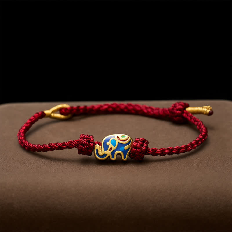 Buddha Stones Elefanten-Armband aus rotem, gewebtem Band – Weisheitssymbol - image 2