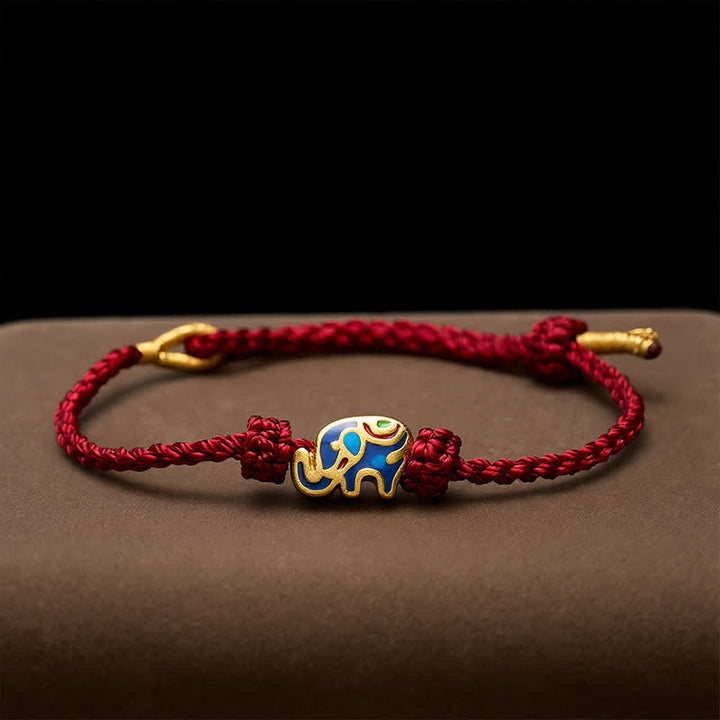 Buddha Stones Elefanten-Armband aus rotem, gewebtem Band – Weisheitssymbol - image 2