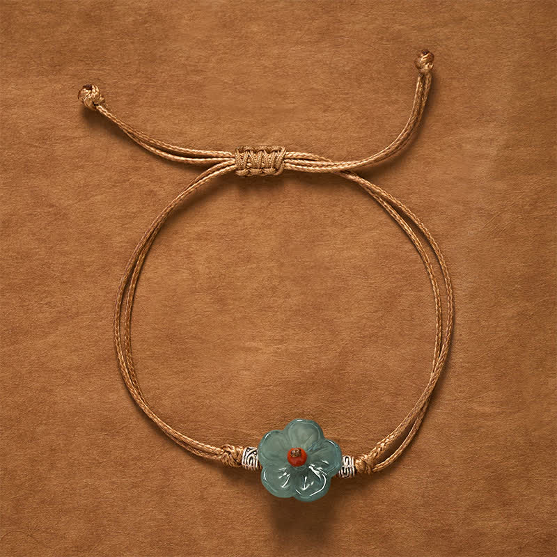 Buddha Stones Handgewebtes Armband aus natürlichem Jade mit floralem Harmonie-Motiv - image 1