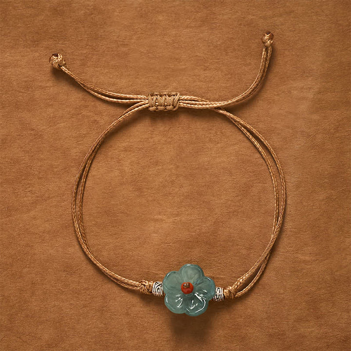 Buddha Stones Handgewebtes Armband aus natürlichem Jade mit floralem Harmonie-Motiv - image 1