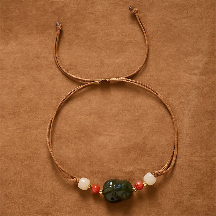 Buddha Stones Handgewebtes Armband aus natürlichem Hetian-Jade mit Katzenmotiv – ein Symbol des Überflusses - image 1