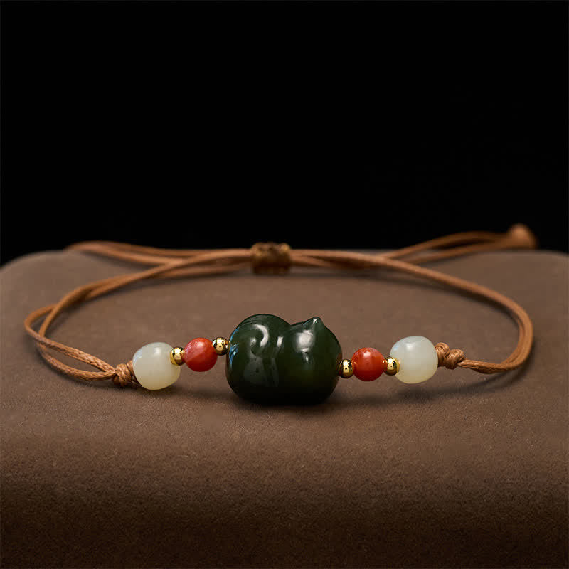 Buddha Stones Handgewebtes Armband aus natürlichem Hetian-Jade mit Katzenmotiv – ein Symbol des Überflusses - image 2