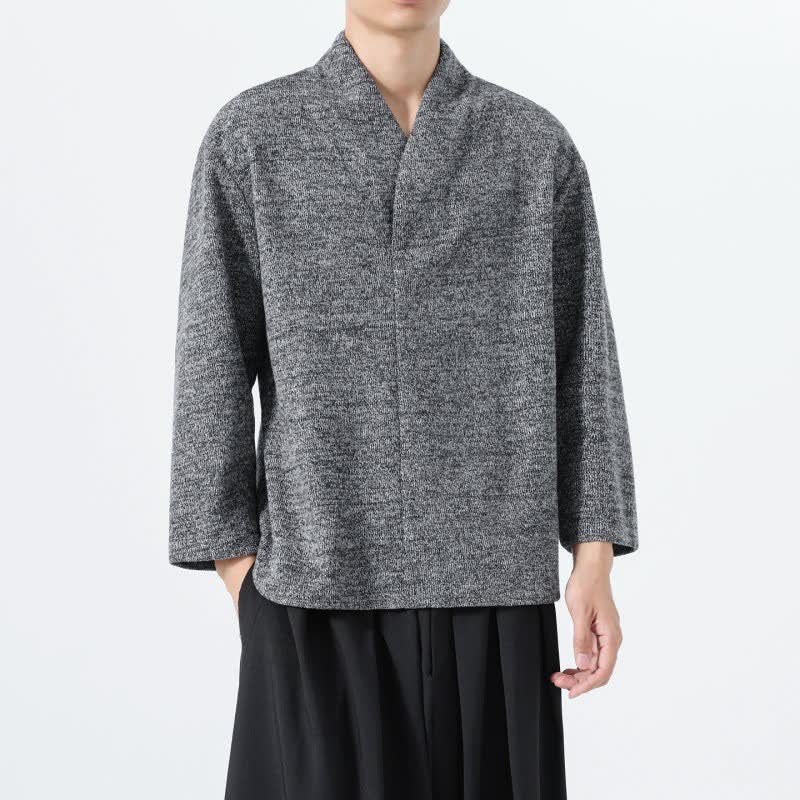 Buddha Stones Minimalistisches, lässiges Langarm-T-Shirt für Herren mit V-Ausschnitt für Herbst und Winter - Grau - US/UK/AU46, EU56 (5XL) - image 6