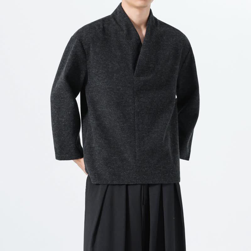 Buddha Stones Minimalistisches, lässiges Langarm-T-Shirt für Herren mit V-Ausschnitt für Herbst und Winter - image 18