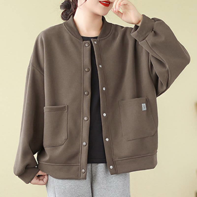 Buddha Stones Lässige, minimalistische, einfarbige Damenjacke mit Knopfleiste und Taschen für den Herbst - image 1