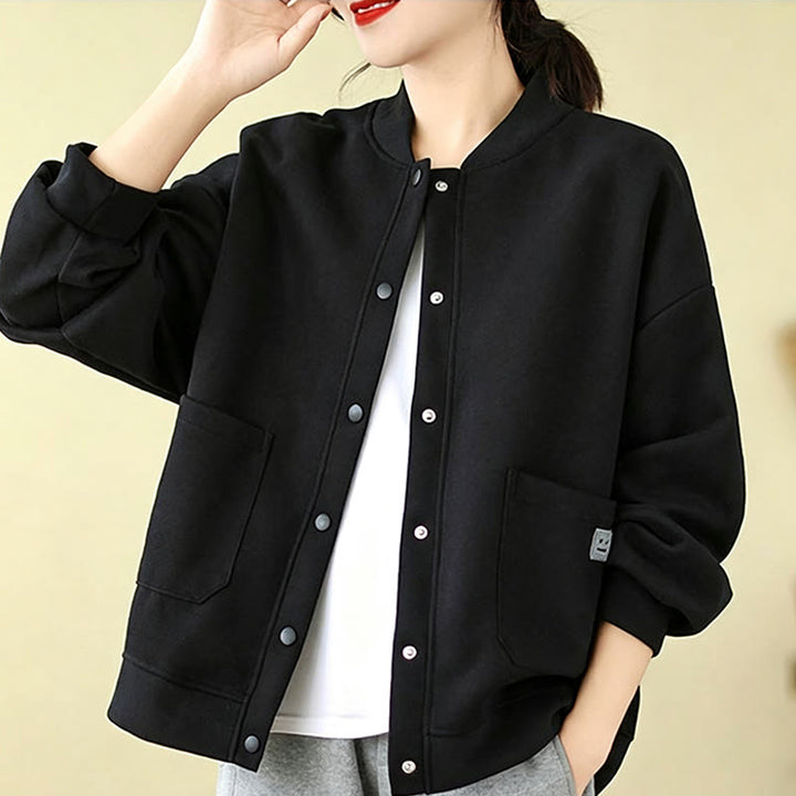 Buddha Stones Lässige, minimalistische, einfarbige Damenjacke mit Knopfleiste und Taschen für den Herbst - image 19