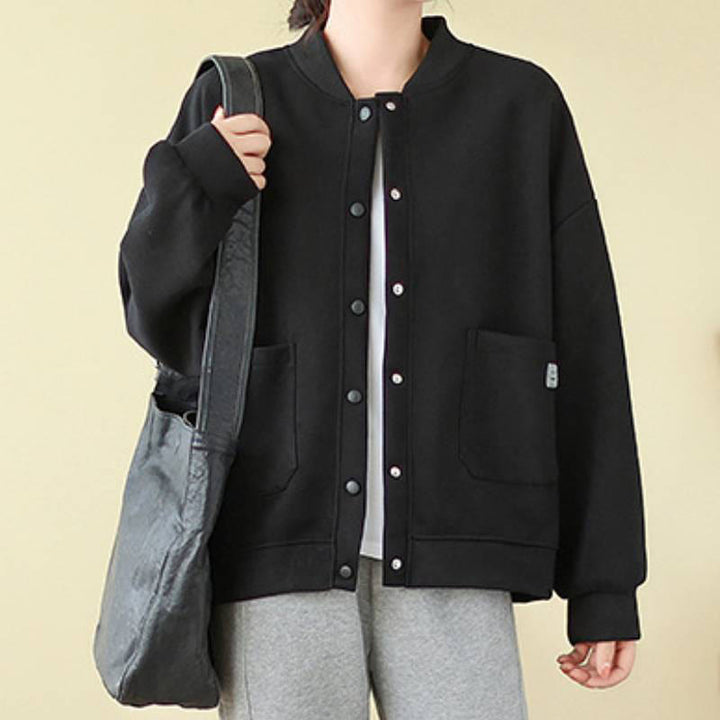 Buddha Stones Lässige, minimalistische, einfarbige Damenjacke mit Knopfleiste und Taschen für den Herbst - image 22