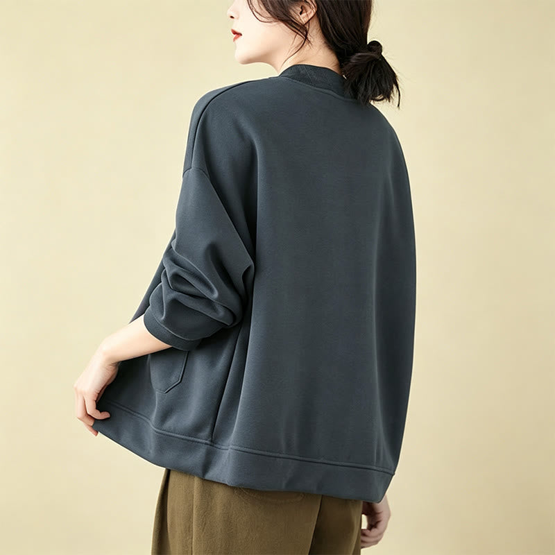 Buddha Stones Lässige, minimalistische, einfarbige Damenjacke mit Knopfleiste und Taschen für den Herbst - image 17