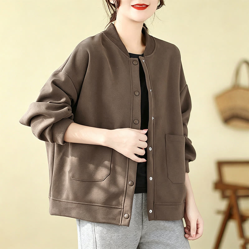 Buddha Stones Lässige, minimalistische, einfarbige Damenjacke mit Knopfleiste und Taschen für den Herbst - Sattelbraun - US12, UK/AU16, EU44 (XL) - image 0