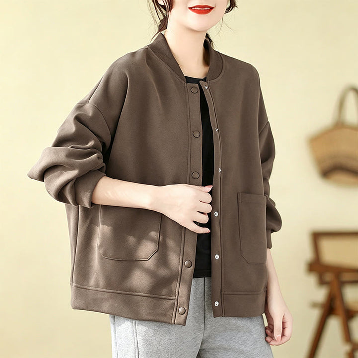 Buddha Stones Lässige, minimalistische, einfarbige Damenjacke mit Knopfleiste und Taschen für den Herbst - Sattelbraun - US12, UK/AU16, EU44 (XL) - image 0
