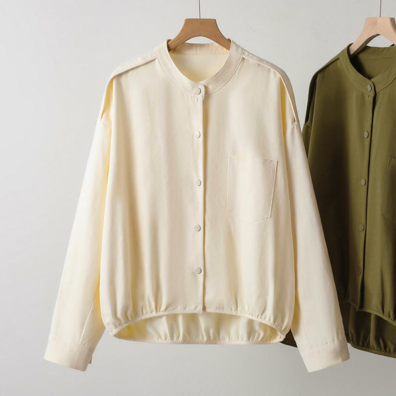 Buddha Stones Lässige Damenjacke im Tang-Stil mit Stehkragen und aufgesetzten Taschen für den Herbst. - Antikweiß - US8-10, UK/AU12-14, EU40-42 (2XL) - image 10