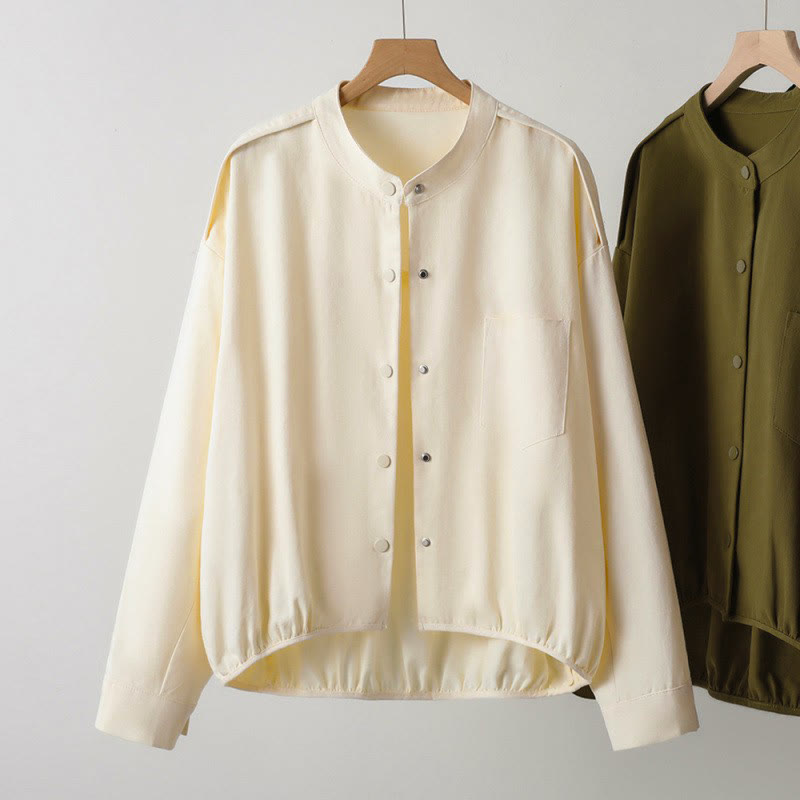 Buddha Stones Lässige Damenjacke im Tang-Stil mit Stehkragen und aufgesetzten Taschen für den Herbst. - image 11