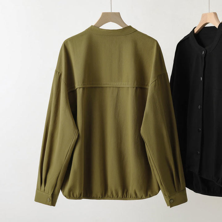 Buddha Stones Lässige Damenjacke im Tang-Stil mit Stehkragen und aufgesetzten Taschen für den Herbst. - image 1
