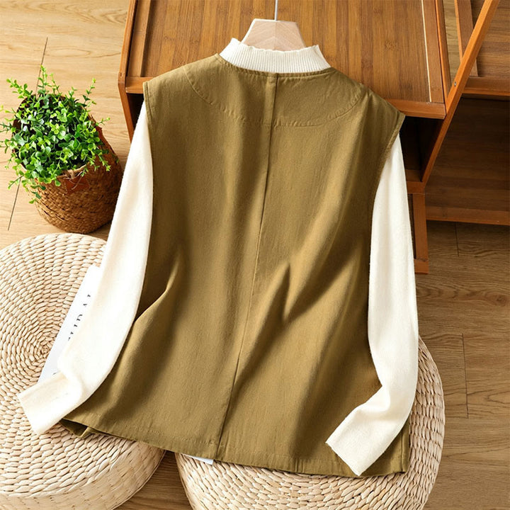 Buddha Stones Lässiges, minimalistisches Tanktop mit V-Ausschnitt, Knopfleiste und Tasche für Damen – perfekt für den Sommer. - image 7