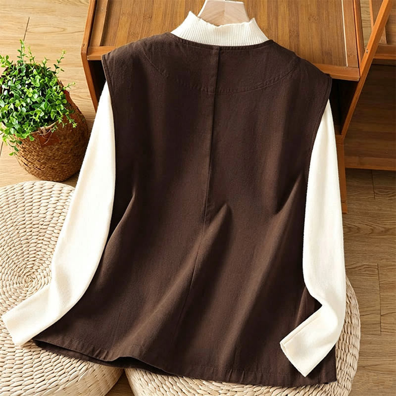 Buddha Stones Lässiges, minimalistisches Tanktop mit V-Ausschnitt, Knopfleiste und Tasche für Damen – perfekt für den Sommer. - image 15