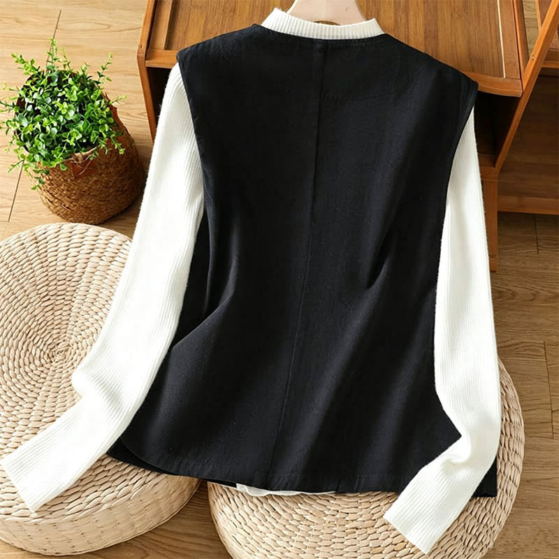 Buddha Stones Lässiges, minimalistisches Tanktop mit V-Ausschnitt, Knopfleiste und Tasche für Damen – perfekt für den Sommer. - image 1