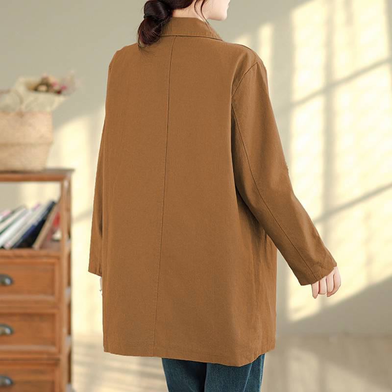 Buddha Stones Herbstliche, schlichte Damenjacke im Vintage-Karo-Stil mit Taschen - image 22