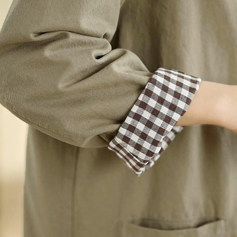 Buddha Stones Herbstliche, schlichte Damenjacke im Vintage-Karo-Stil mit Taschen - image 8