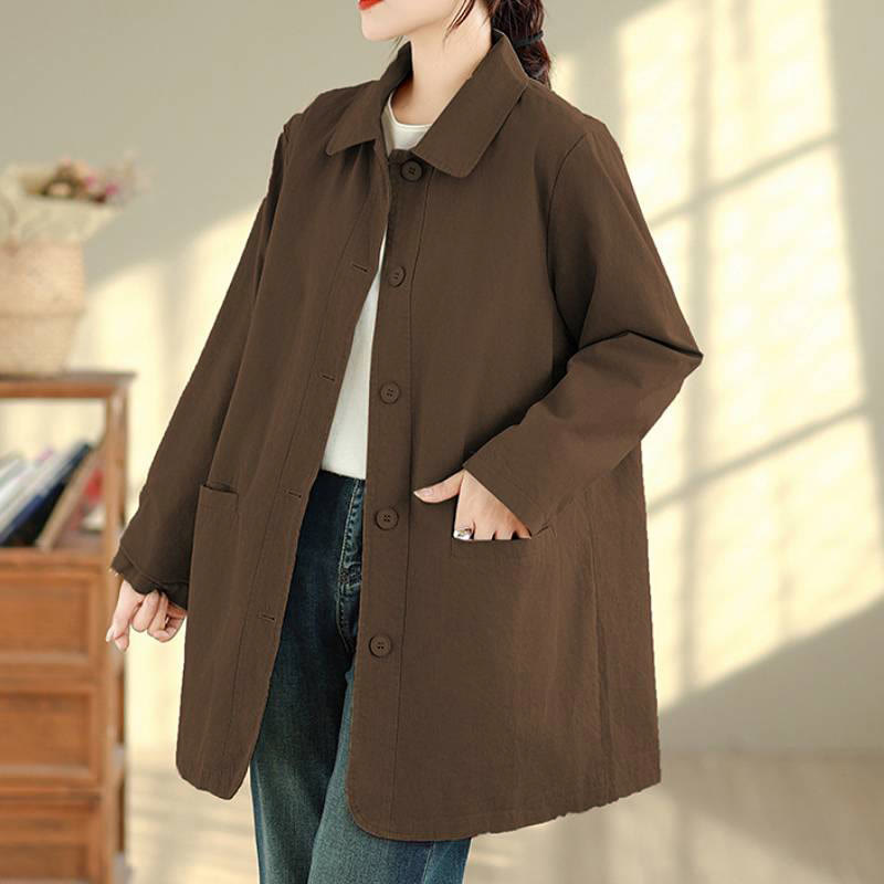 Buddha Stones Herbstliche, schlichte Damenjacke im Vintage-Karo-Stil mit Taschen - image 16