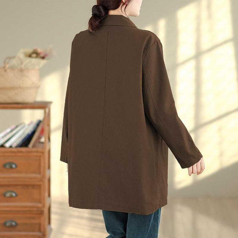 Buddha Stones Herbstliche, schlichte Damenjacke im Vintage-Karo-Stil mit Taschen - image 18