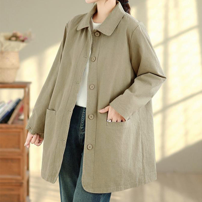 Buddha Stones Herbstliche, schlichte Damenjacke im Vintage-Karo-Stil mit Taschen - image 2