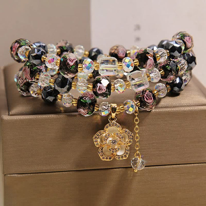 Buddha Stones Schwarzes Liu Li Glasperlen-Armband mit Kamelienblume und harmonischem Verbindungsmotiv - image 8