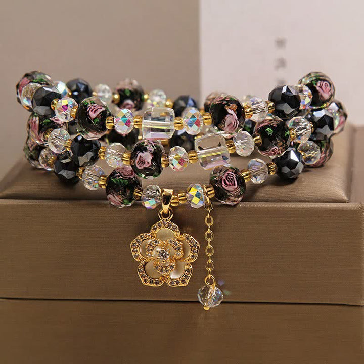Buddha Stones Schwarzes Liu Li Glasperlen-Armband mit Kamelienblume und harmonischem Verbindungsmotiv - image 7