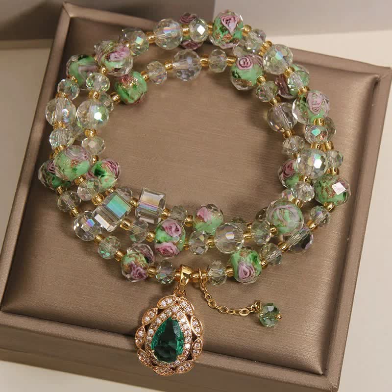 Buddha Stones Golden Liuli Glass Rose Garden Teardrop Energy Triple Wrap Armband - image 2