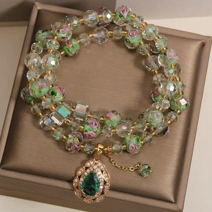 Buddha Stones Golden Liuli Glass Rose Garden Teardrop Energy Triple Wrap Armband - image 2