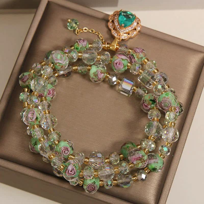 Buddha Stones Golden Liuli Glass Rose Garden Teardrop Energy Triple Wrap Armband - image 3