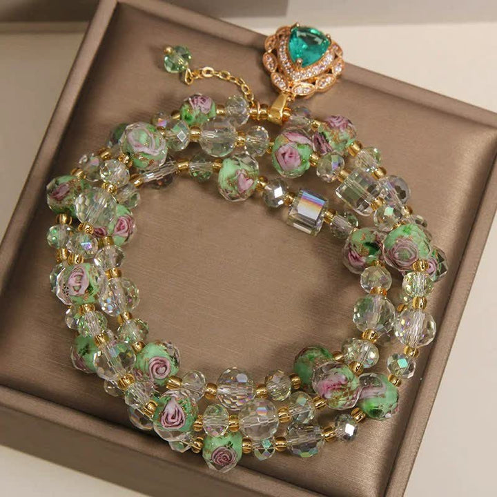 Buddha Stones Golden Liuli Glass Rose Garden Teardrop Energy Triple Wrap Armband - image 3