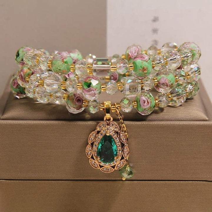 Buddha Stones Golden Liuli Glass Rose Garden Teardrop Energy Triple Wrap Armband - image 8