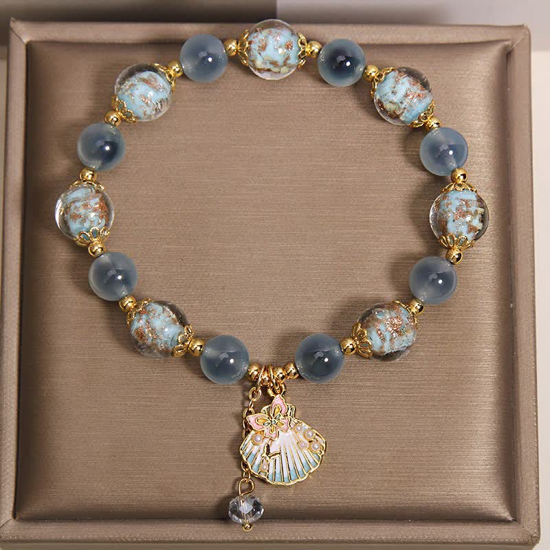 Buddha Stones Armband mit Liebesmuschel und Schmetterlingsanhänger aus Candy-Achat-Liuli-Glasperlen, Liuli-Glasperlen, Candy-Achat-Liuli-Glasperlen-Liebesmuschel-Schmetterling-Charm - image 2
