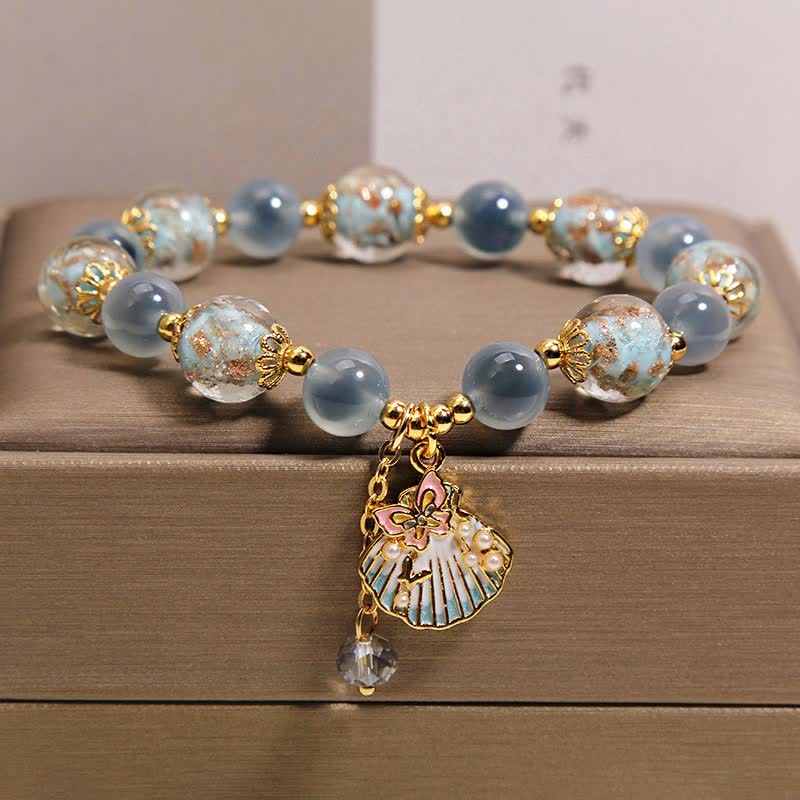 Buddha Stones Armband mit Liebesmuschel und Schmetterlingsanhänger aus Candy-Achat-Liuli-Glasperlen, Liuli-Glasperlen, Candy-Achat-Liuli-Glasperlen-Liebesmuschel-Schmetterling-Charm - image 8