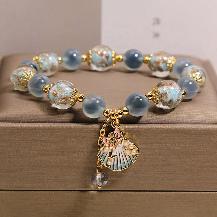Buddha Stones Armband mit Liebesmuschel und Schmetterlingsanhänger aus Candy-Achat-Liuli-Glasperlen, Liuli-Glasperlen, Candy-Achat-Liuli-Glasperlen-Liebesmuschel-Schmetterling-Charm - image 8