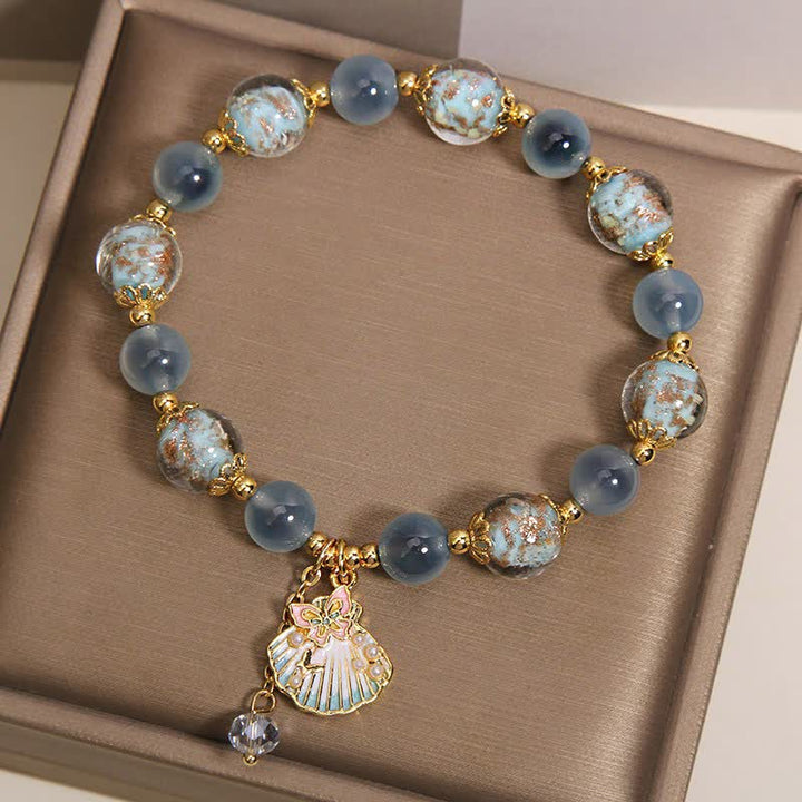 Buddha Stones Armband mit Liebesmuschel und Schmetterlingsanhänger aus Candy-Achat-Liuli-Glasperlen, Liuli-Glasperlen, Candy-Achat-Liuli-Glasperlen-Liebesmuschel-Schmetterling-Charm - image 3