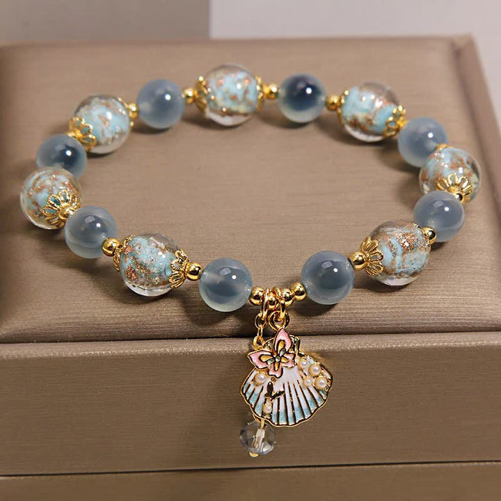 Buddha Stones Armband mit Liebesmuschel und Schmetterlingsanhänger aus Candy-Achat-Liuli-Glasperlen, Liuli-Glasperlen, Candy-Achat-Liuli-Glasperlen-Liebesmuschel-Schmetterling-Charm - image 1