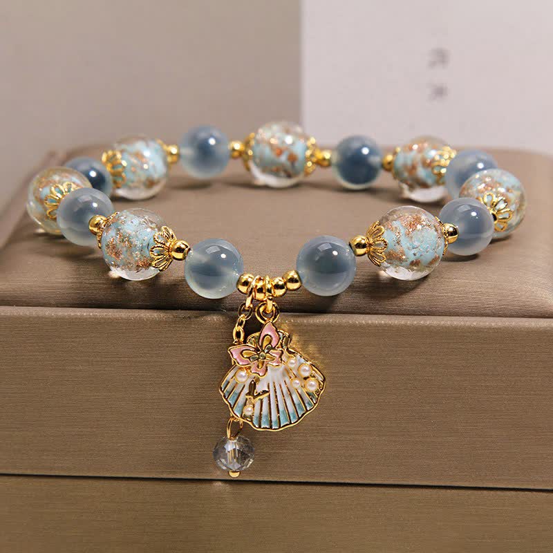 Buddha Stones Armband mit Liebesmuschel und Schmetterlingsanhänger aus Candy-Achat-Liuli-Glasperlen, Liuli-Glasperlen, Candy-Achat-Liuli-Glasperlen-Liebesmuschel-Schmetterling-Charm - image 9