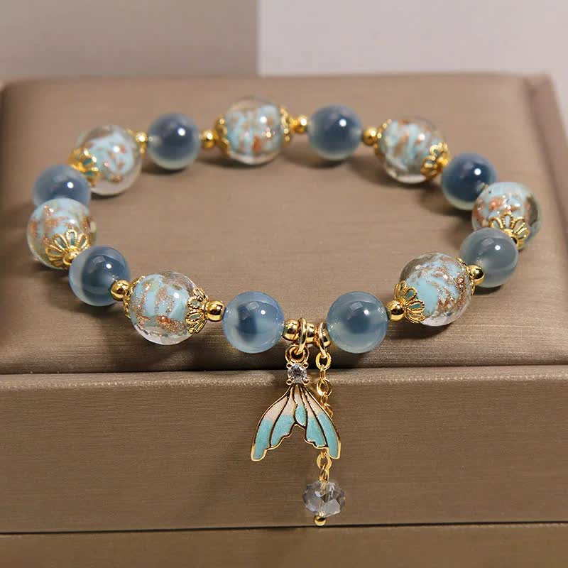 Buddha Stones Armband mit blauem Candy-Achat-Liuli-Glasperlen-Fischschwanzanhänger für emotionales Gleichgewicht - image 4