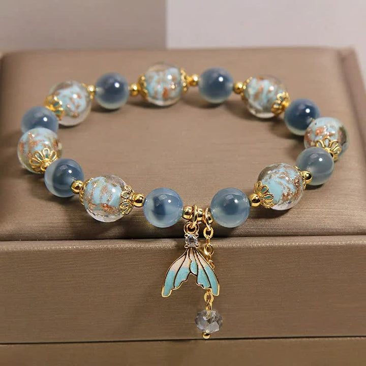 Buddha Stones Armband mit blauem Candy-Achat-Liuli-Glasperlen-Fischschwanzanhänger für emotionales Gleichgewicht - image 4