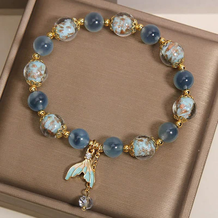Buddha Stones Armband mit blauem Candy-Achat-Liuli-Glasperlen-Fischschwanzanhänger für emotionales Gleichgewicht - image 2
