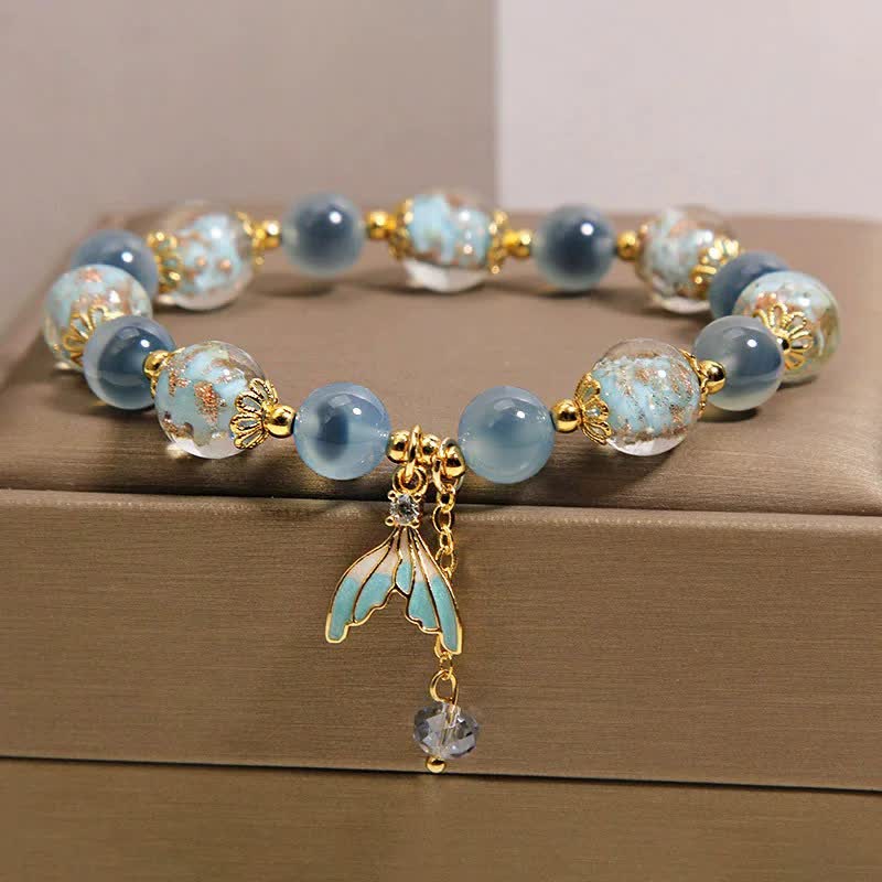 Buddha Stones Armband mit blauem Candy-Achat-Liuli-Glasperlen-Fischschwanzanhänger für emotionales Gleichgewicht - image 8