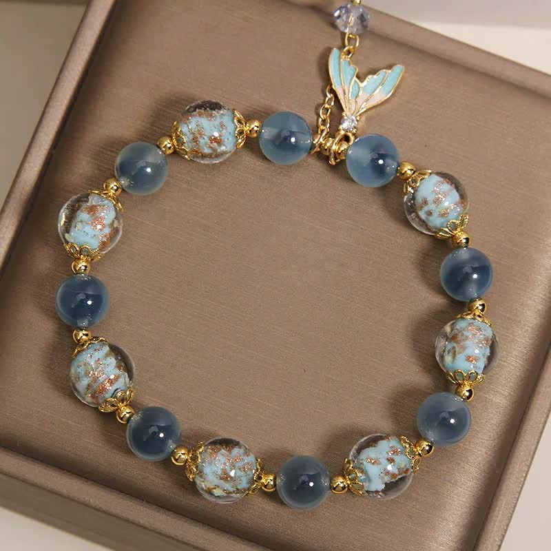 Buddha Stones Armband mit blauem Candy-Achat-Liuli-Glasperlen-Fischschwanzanhänger für emotionales Gleichgewicht - image 3