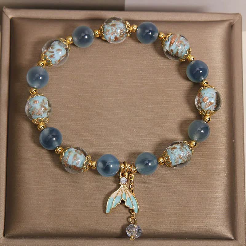 Buddha Stones Armband mit blauem Candy-Achat-Liuli-Glasperlen-Fischschwanzanhänger für emotionales Gleichgewicht - image 1