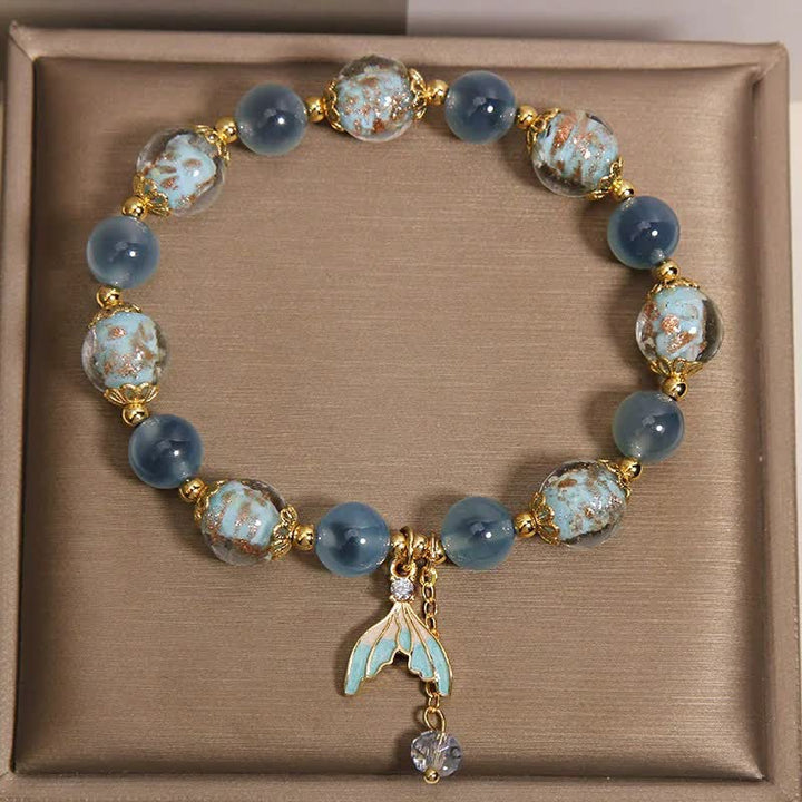 Buddha Stones Armband mit blauem Candy-Achat-Liuli-Glasperlen-Fischschwanzanhänger für emotionales Gleichgewicht - image 1