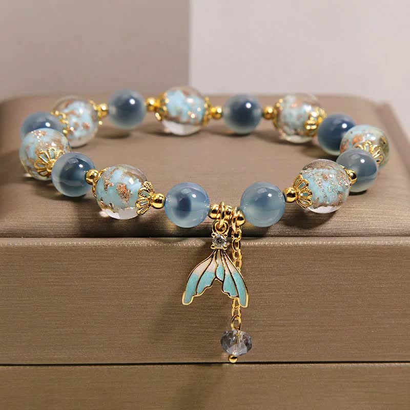 Buddha Stones Armband mit blauem Candy-Achat-Liuli-Glasperlen-Fischschwanzanhänger für emotionales Gleichgewicht - Candy Agate (Liebe ♥ Freude) - image 0
