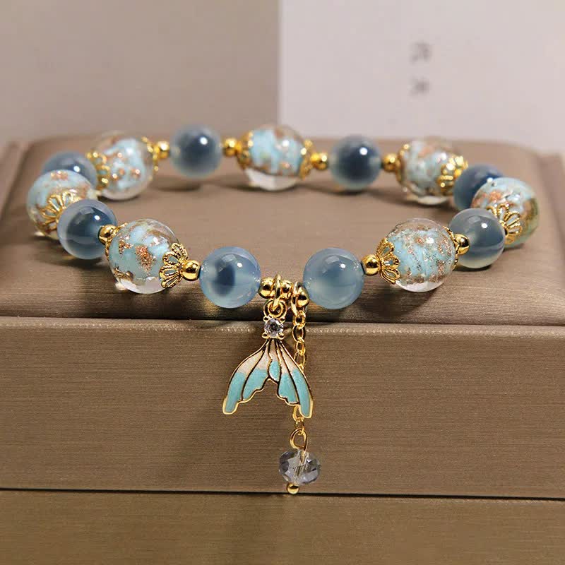 Buddha Stones Armband mit blauem Candy-Achat-Liuli-Glasperlen-Fischschwanzanhänger für emotionales Gleichgewicht - image 7