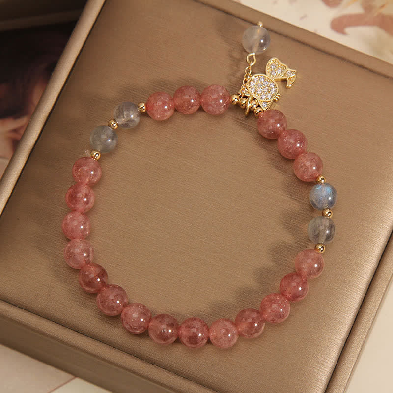 Buddha Stones Armband mit Erdbeerquarz-Mondstein-Katzenanhänger - image 3