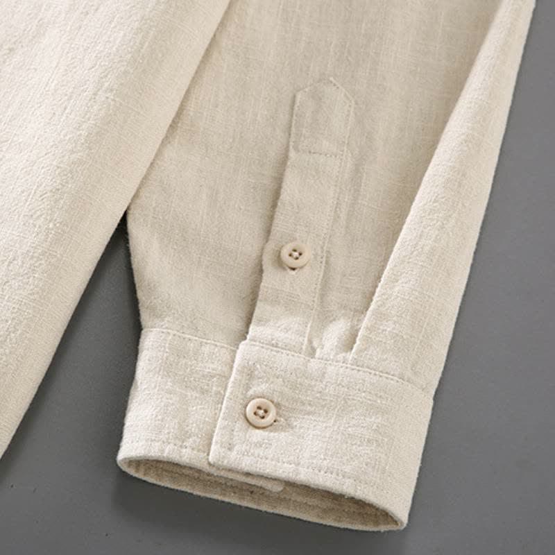 Buddha Stones Lässiges, minimalistisches Herren-Meditationstuch mit Taschen, Knopfleiste, einfarbigem Ramie-Hemd und Hose für Frühling und Herbst - image 10